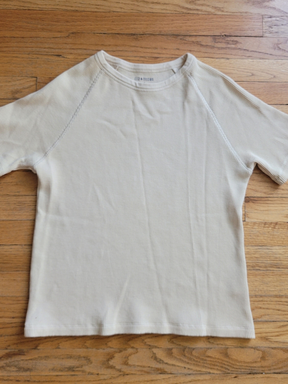 Kids Waffle-Knit Short Sleeve Tee in Cream